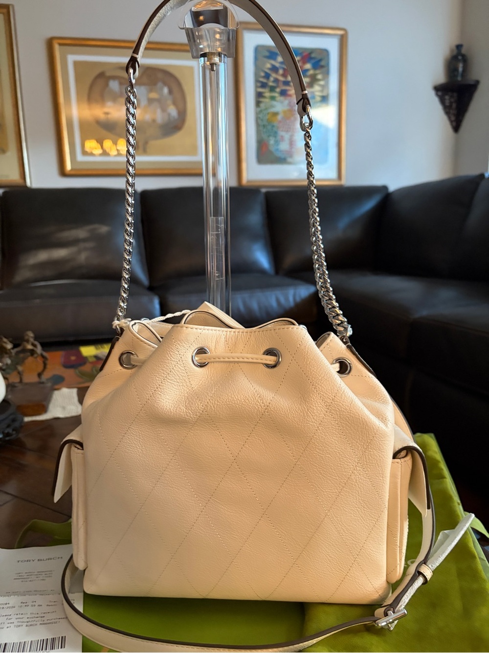 BRAND NEW - COMPLETE BOUTIQUE SET Sold-Out Tory Burch Charlie Bag - Light Cream - Picture 3 of 5